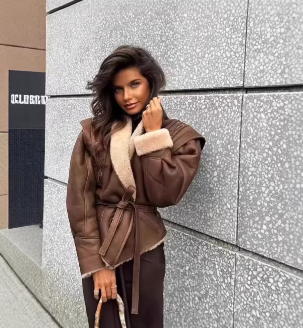 Chaquetas de cuero de felpa cálidas para mujer