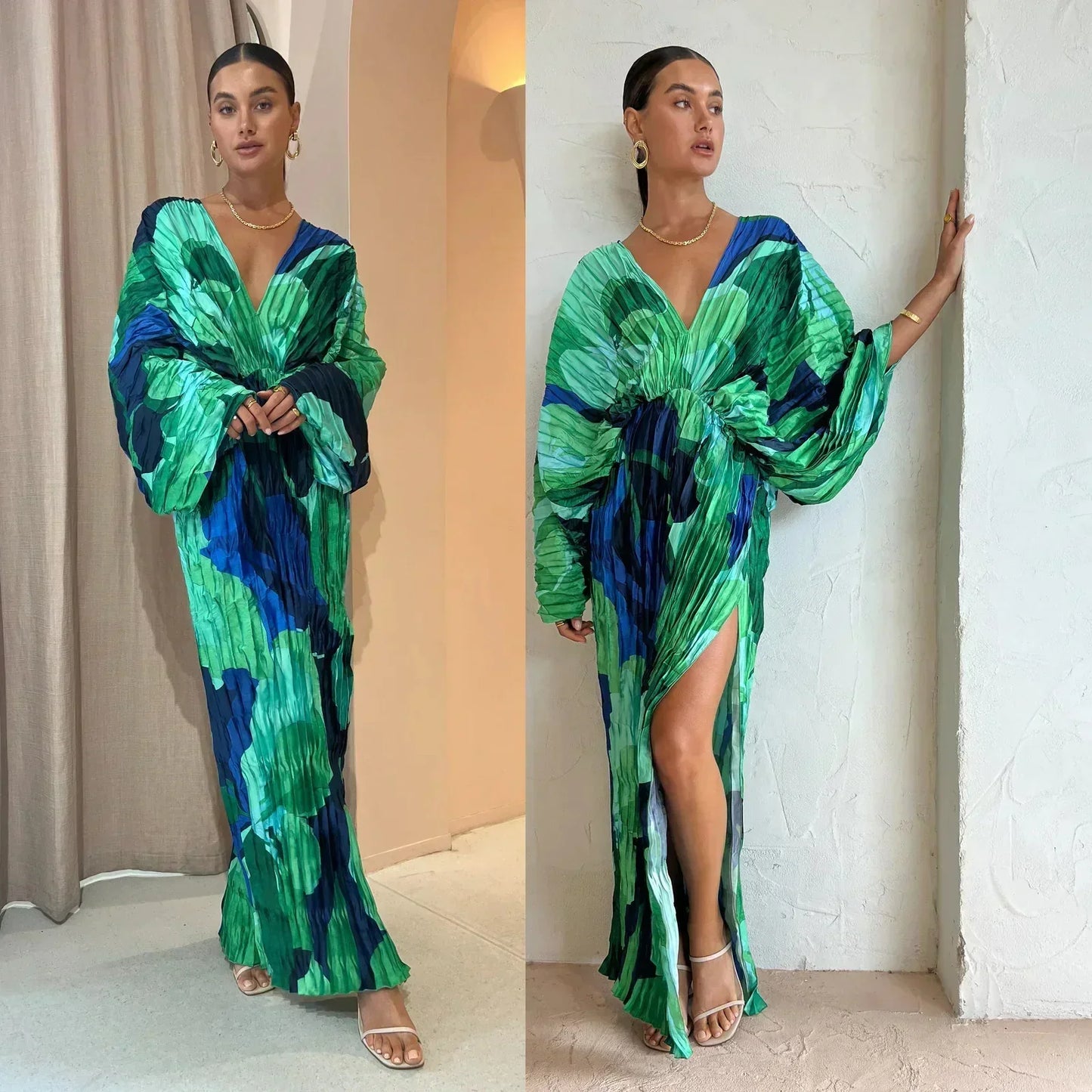 VESTIDO VICTORIA™ PLISADO EN TONOS AZULES